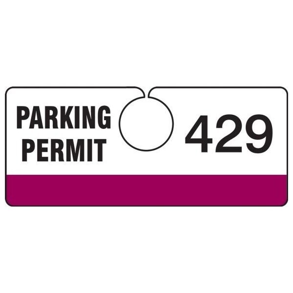 Accuform Parking Permit Tag, Numbered 001-099, Maroon, 2in x 4.75in, Laminated PF-Cardstock, 99PK TNT429MRA - main